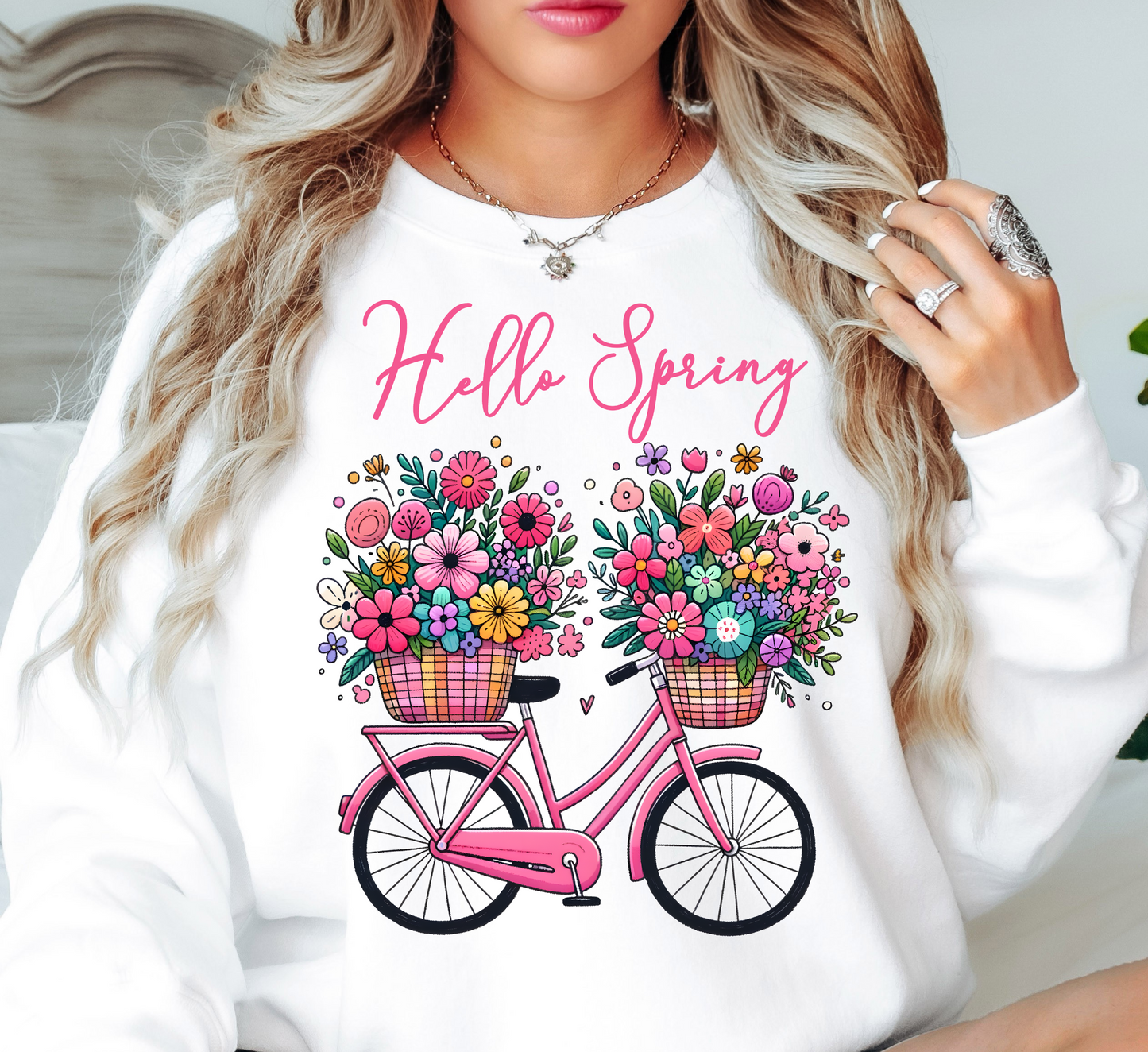 Hello Spring Bicycle Sweatshirt | Spring Fling Collection | Unique Gifts for Family Friends