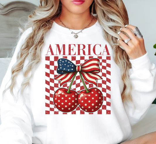 America Cherry Sweatshirt | Stars and Stripes Collection | Unique Gifts for Family and Friends