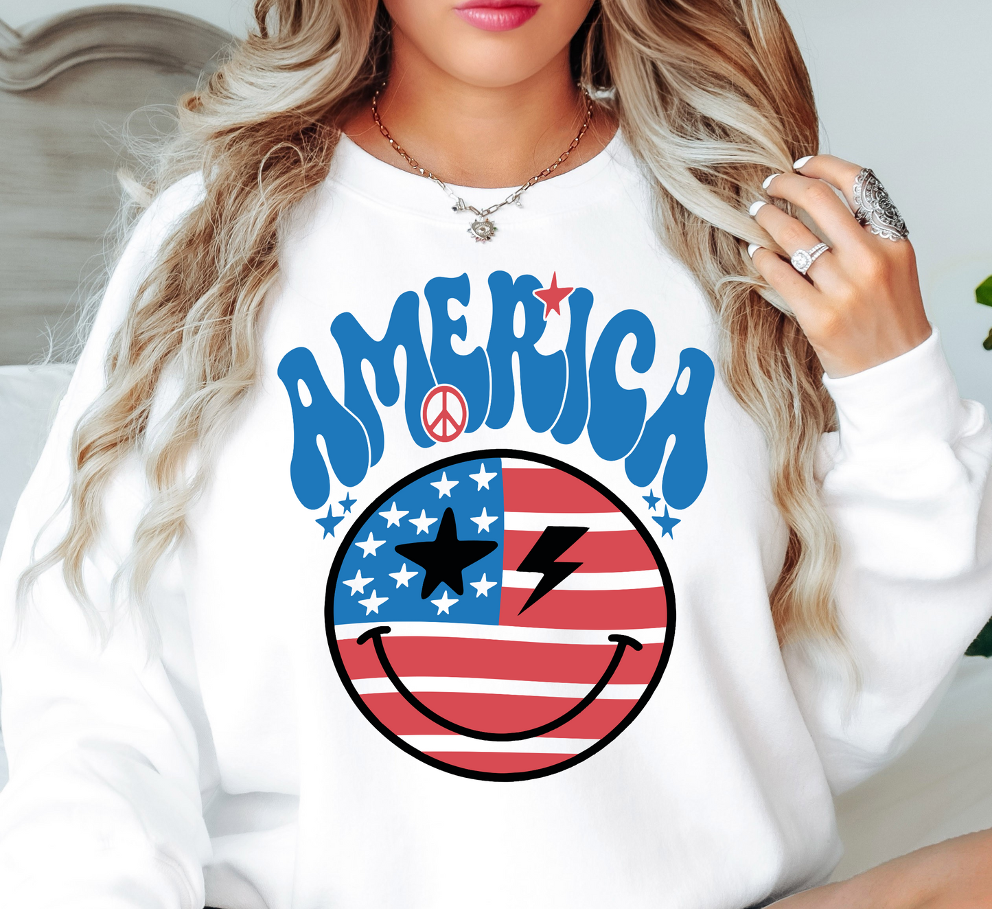 Retro America Smiley Face Sweatshirt | Stars and Stripes Collection | Unique Gifts for Family Friends