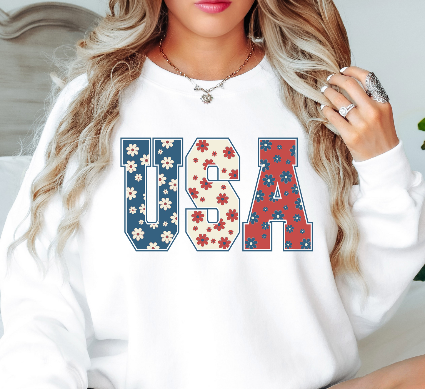 Floral USA Sweatshirt | Stars and Stripes Collection | Unique Gifts for Family and Friends