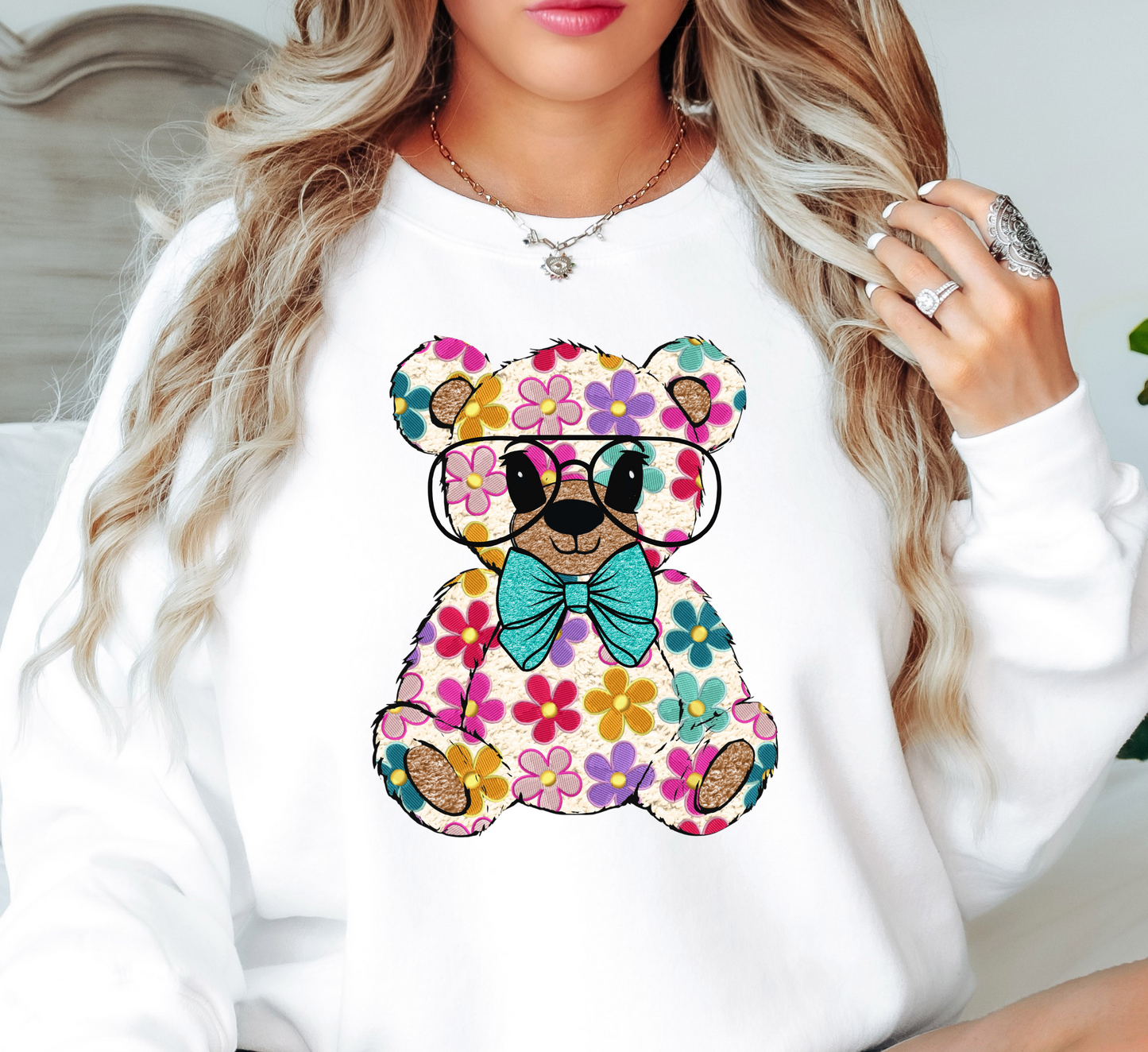 Floral Daisy Bear Sweatshirt | Hoppin' Into Spring Collection | Unique Gifts for Family Friends