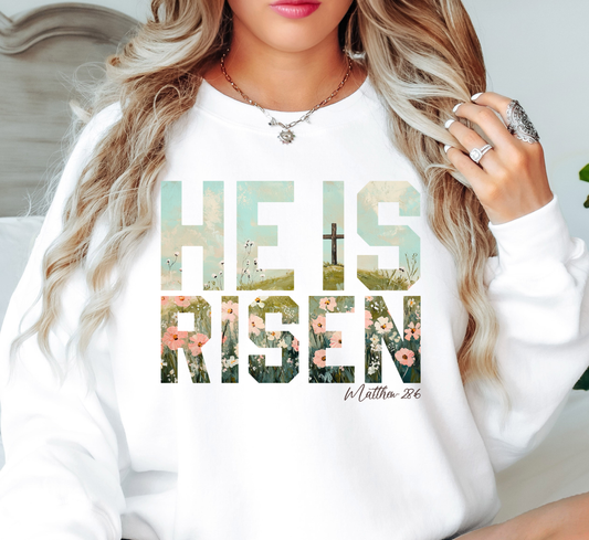 He Is Risen (Matthew) Sweatshirt | Walk By Faith Collection | Unique Gifts for Family and Friends