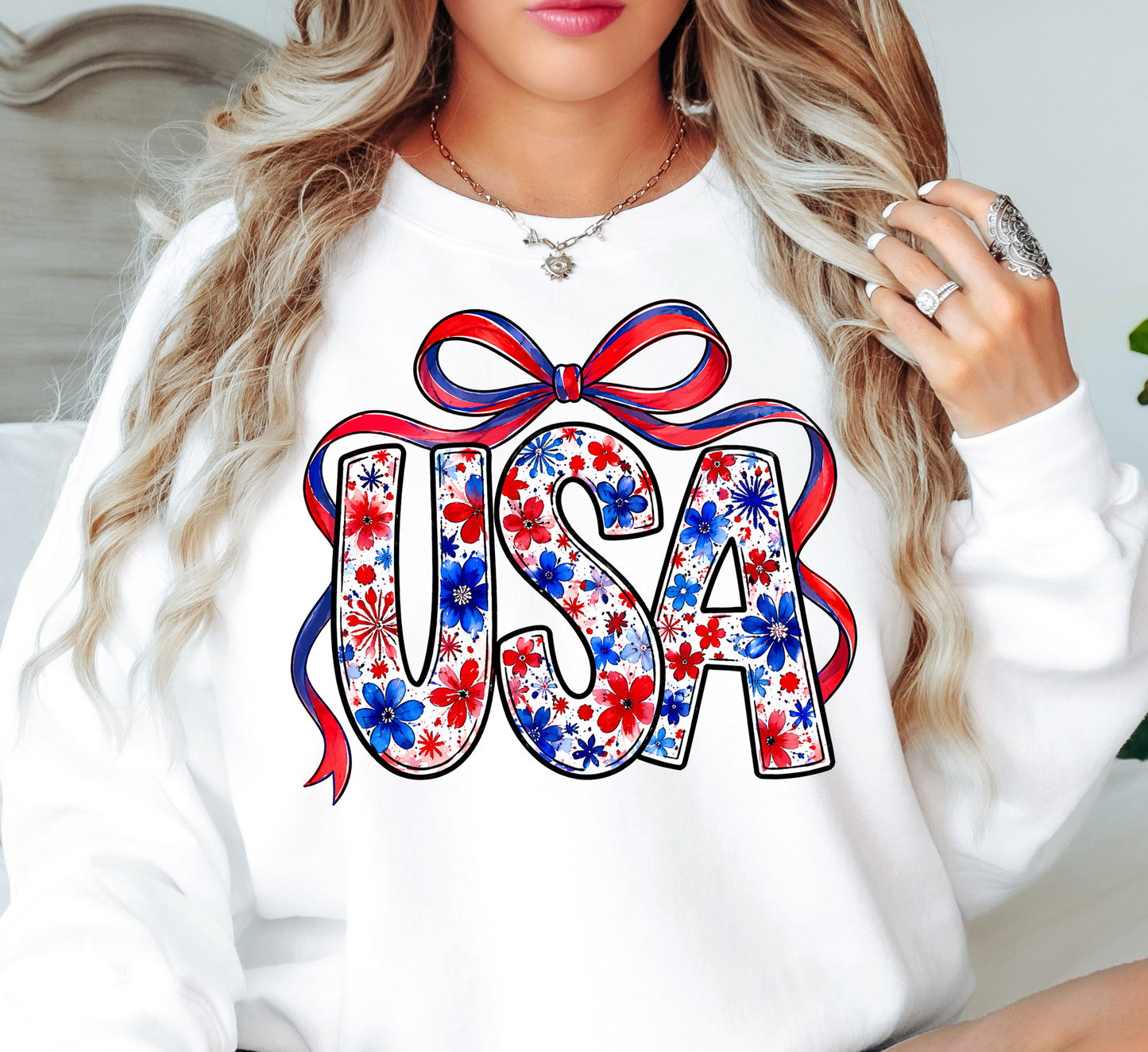 Floral Coquette USA Sweatshirt | Stars and Stripes Collection | Unique Gifts for Family and Friends