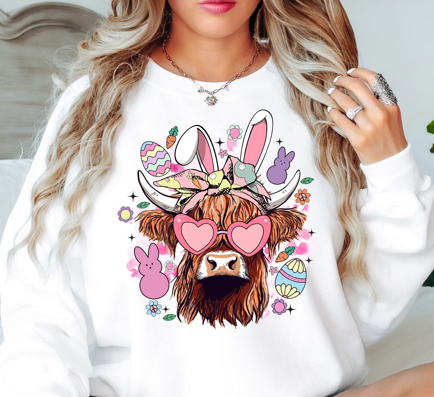 Highland Cow Bunny Sweatshirt | Hoppin' Into Spring Collection | Unique Gifts for Family Friends