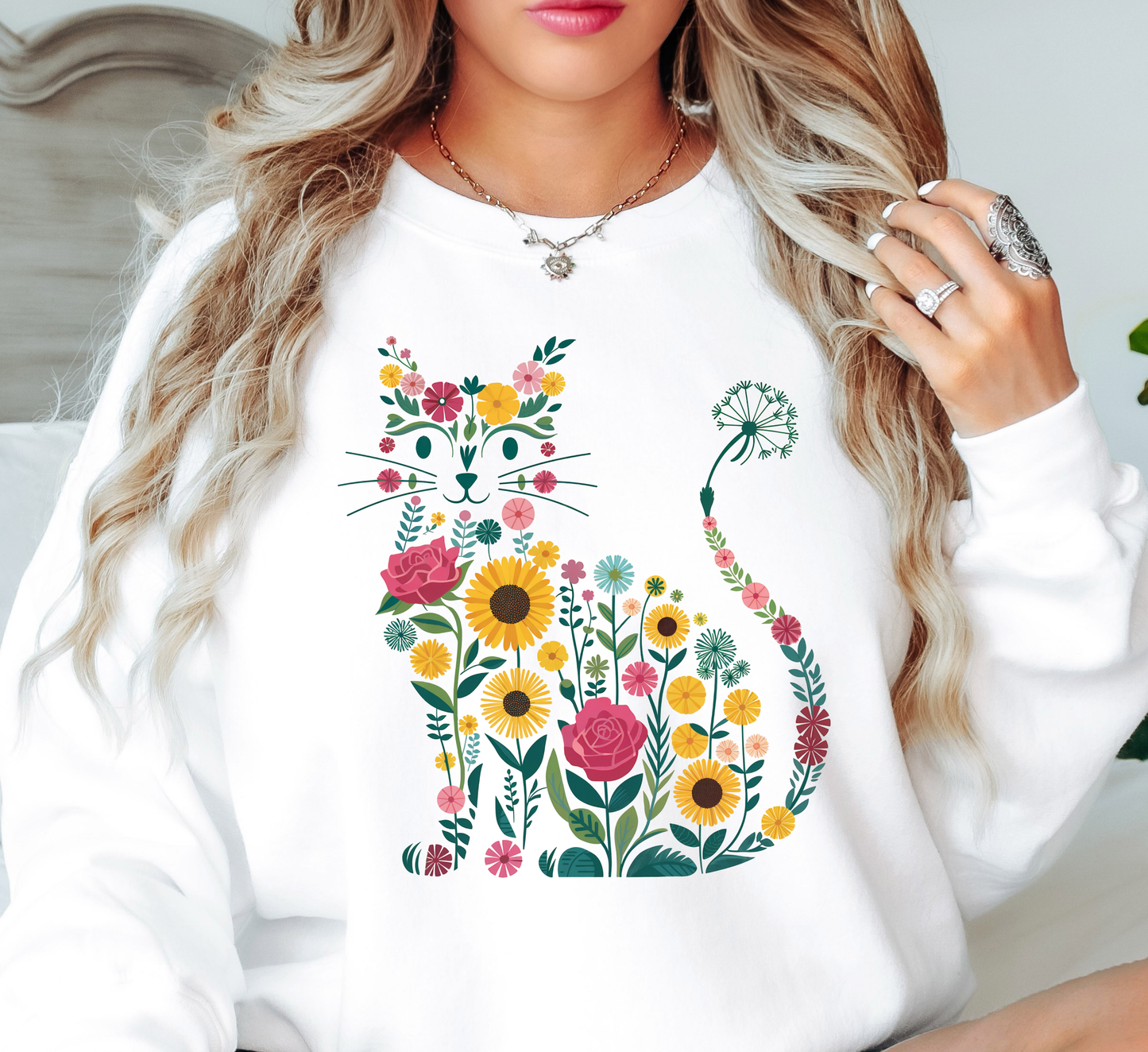 Floral Cat Outline Sweatshirt | Pawsitive Vibes Collection | Unique Gifts for Family and Friends