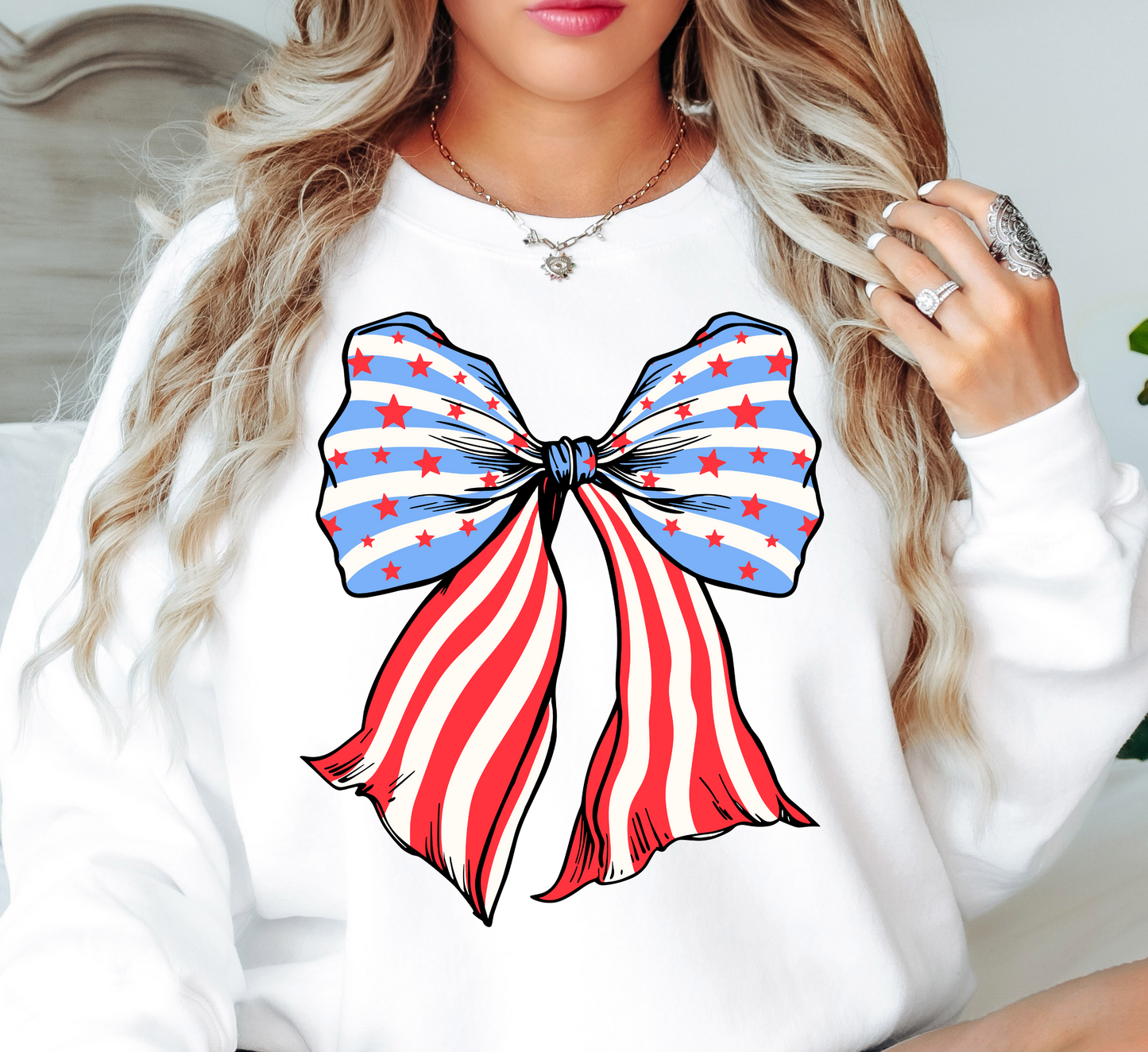 USA Coquette Bow Sweatshirt | Stars and Stripes Collection | Unique Gifts for Family