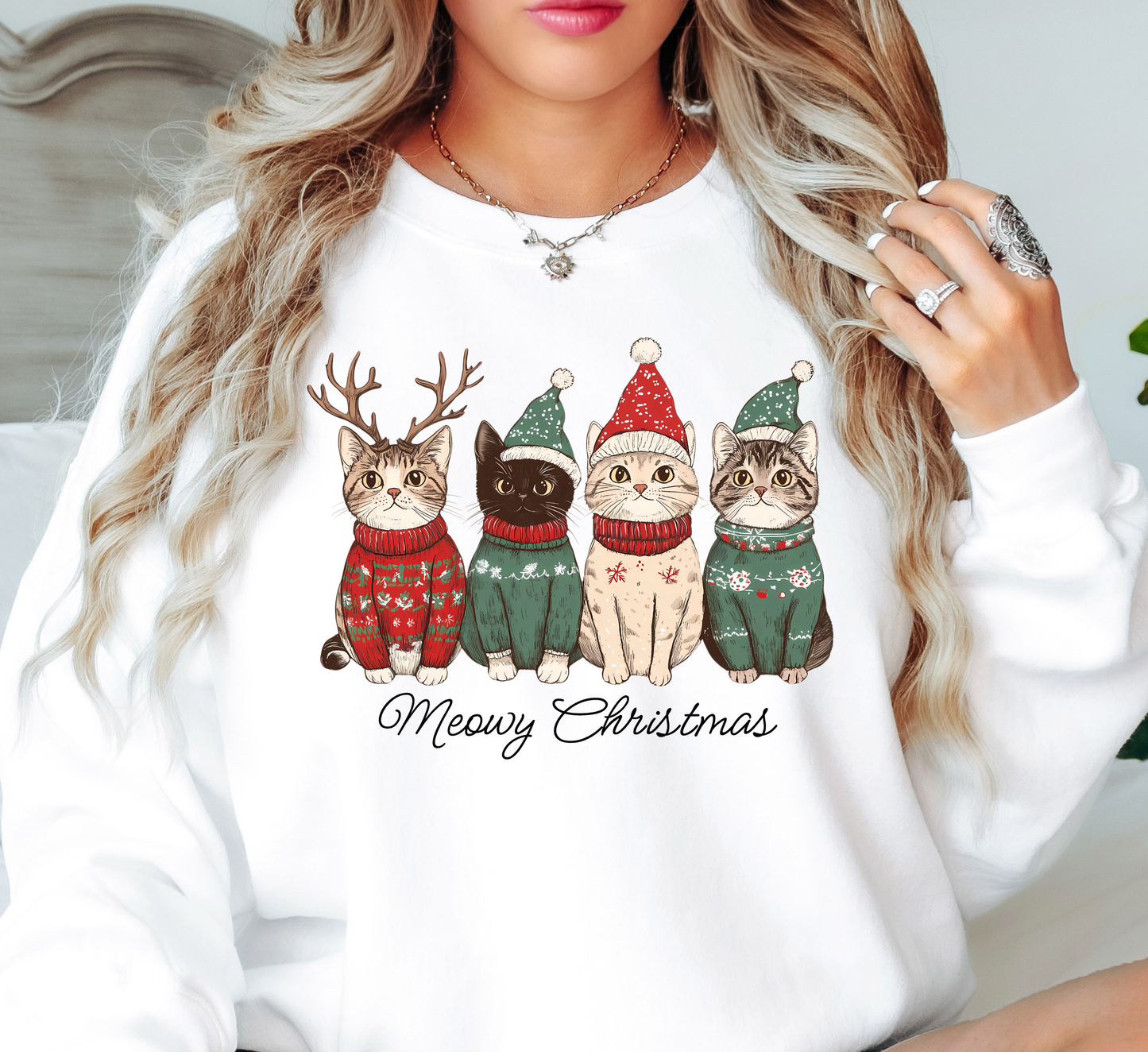 Meowy Cat Christmas Sweatshirt | Pawsitive Vibes Collection | Unique Gifts for Family and Friends
