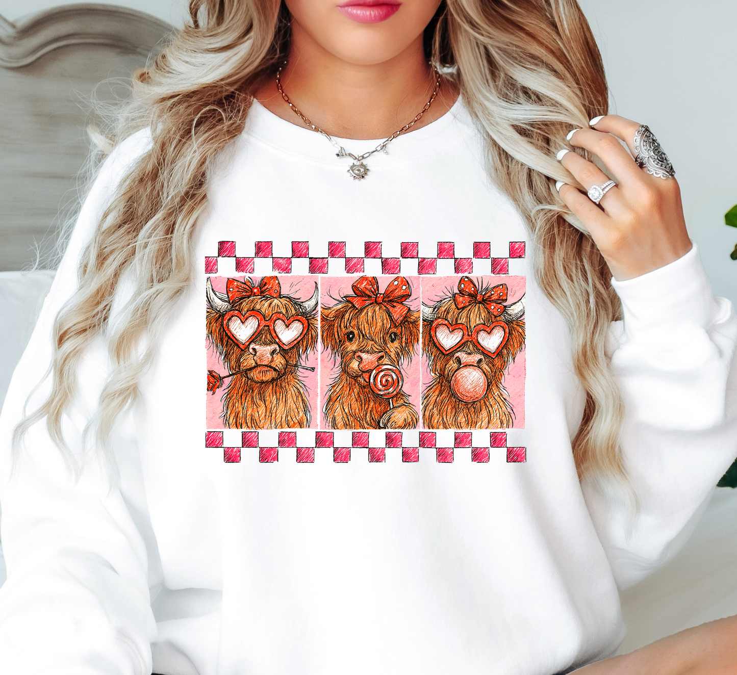 Retro Highland Cow Hearts Sweatshirt | XoXo Love Collection | Unique Gifts for Family Friends