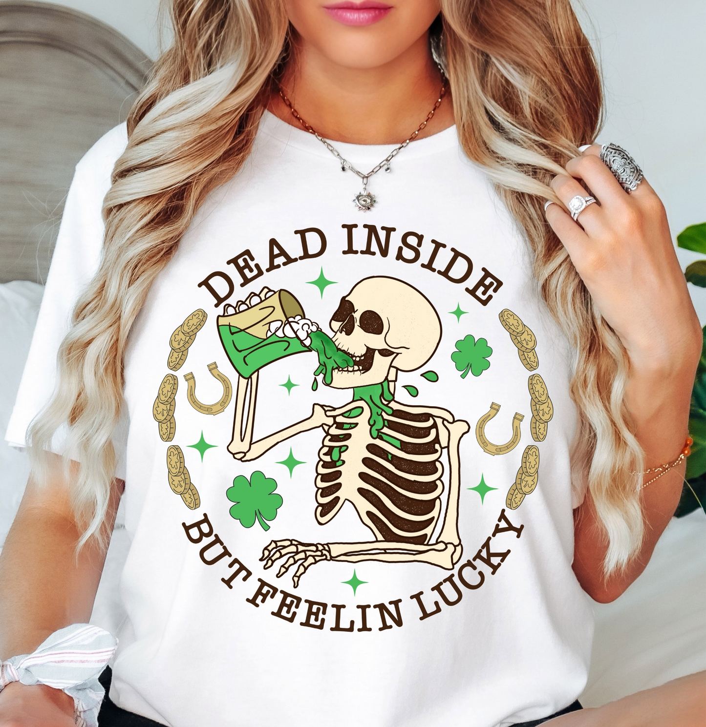 Dead Inside But Feelin Lucky Tee | Feeling Lucky Collection | Unisex Pre-Shrunk T-Shirt