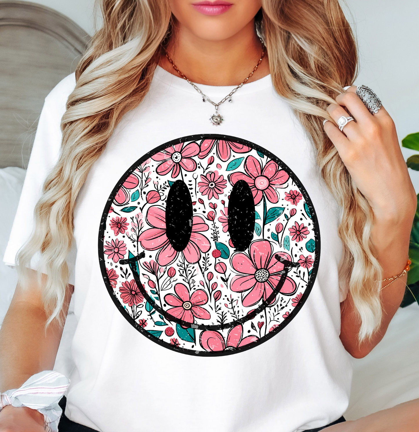 Floral Spring Smiley Face Tee | Spring Fling Collection | Unisex Pre-Shrunk T-Shirt