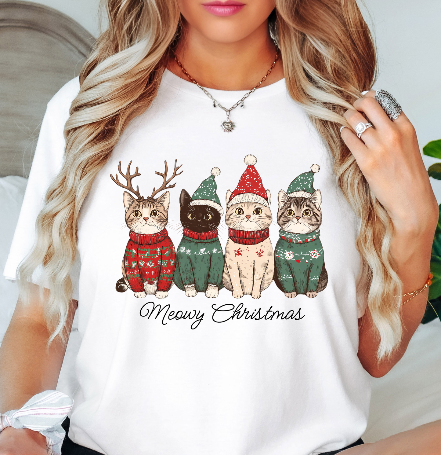 Meowy Cat Christmas Tee | Pawsitive Vibes Collection | Unisex Pre-Shrunk T-Shirt