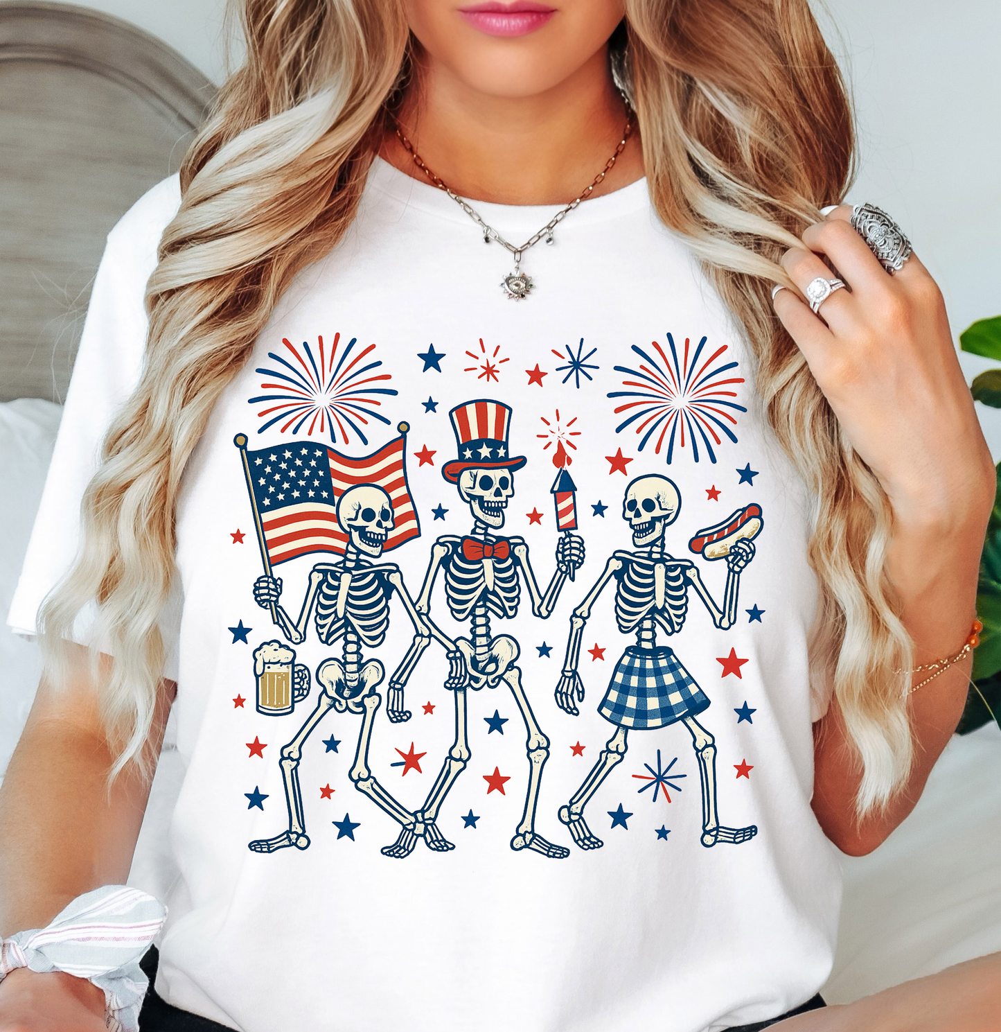 Patriotic Skeletons Tee | Stars and Stripes Collection | Unisex Pre-Shrunk T-Shirt