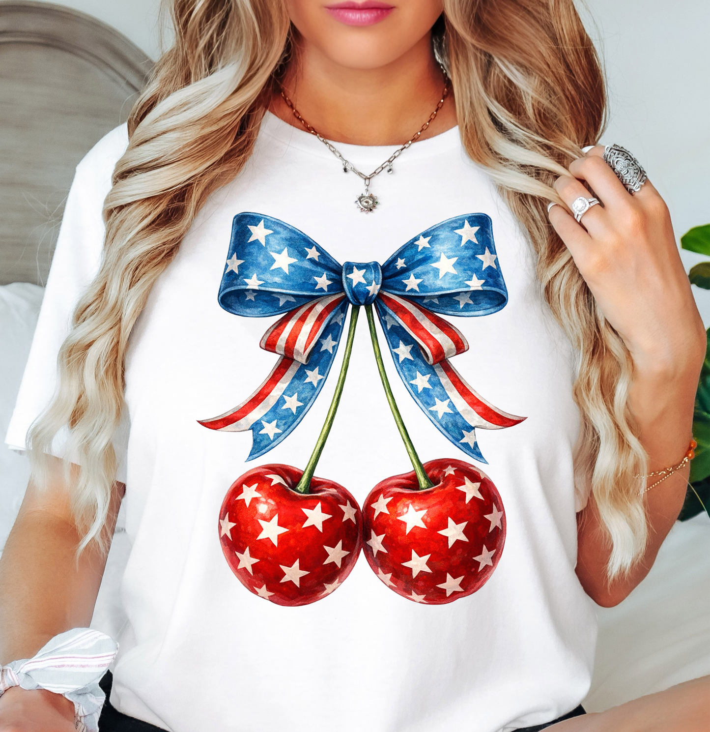 Cherry Cute Bow Tee | Stars and Stripes Collection | Unisex Pre-Shrunk T-Shirt