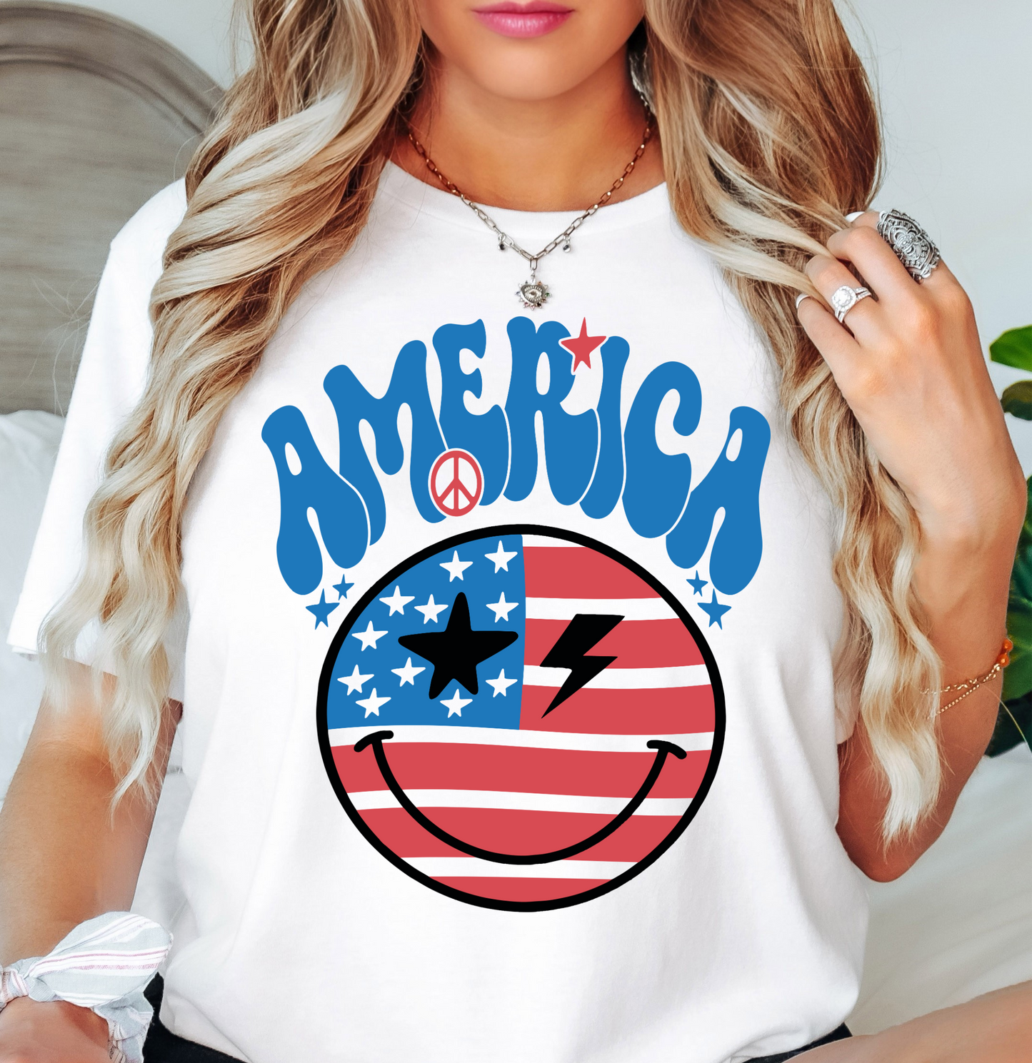 Retro America Smiley Face Tee | Stars and Stripes Collection | Unisex Pre-Shrunk T-Shirt